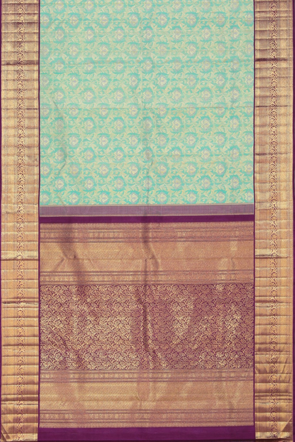 Image of Kanchipuram Silk Brocade Light-Green Saree